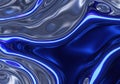 Abstract metallic blue and silver fluid wave background with neon light Royalty Free Stock Photo
