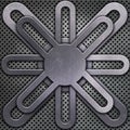 Abstract metallic design on perforated metal background Royalty Free Stock Photo