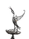 Abstract metallic forged stork on nest isolated over white