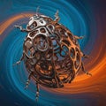 Abstract Metallic Fractal Beetle on Swirling Background Royalty Free Stock Photo