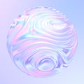 Abstract metallic holographic colored 3D fluid shape with waves and ripples