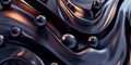 Abstract metallic liquid waves with spheres dynamic fluid shiny black and gold background futuristic concept