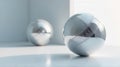 Abstract metallic spheres in a minimalist setting, reflecting light and showcasing intricate surface textures. Generative AI Royalty Free Stock Photo