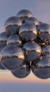Abstract metallic spheres reflecting a soft sunset sky creating a futuristic and artistic composition Royalty Free Stock Photo