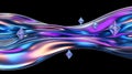 Abstract metallic waveform with colorful floating crystals on black background Royalty Free Stock Photo
