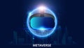 Abstract Metaverse VR glasses Virtual reality headset Concept blue of Future digital technology metaverse connected to the virtual