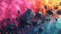 Abstract Meteorites in Colorful Space Nebula