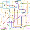 Abstract metro map in shape of circle. Vector subway underground scheme. City transportation diagram concept. Colorful