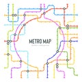 Abstract metro map in shape of circle. Vector subway underground scheme. City transportation diagram concept. Colorful