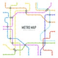 Abstract metro map in shape of square. Vector subway underground scheme. City transportation diagram concept. Colorful