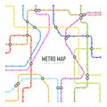 Abstract metro map in shape of triangle. Vector subway underground scheme. City transportation diagram concept. Colorful