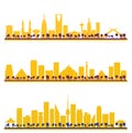 Abstract Mexico City, Seoul South Korea and Saudi Arabia City Skyline Silhouette set with Color Buildings. Illustration