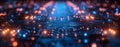 Abstract microchip circuit with glowing lights in blue and orange, showcasing hightech innovation