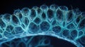 Abstract microscopic cell structure in glowing blue tones, futuristic scientific background Royalty Free Stock Photo