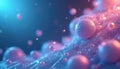 Abstract microscopic view of cellular structures, glowing spheres floating and interacting in fluid medium. Background blends Royalty Free Stock Photo