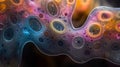 Abstract microscopic visualization of colorful fluid with glowing cellular forms and vibrant bubbles. Royalty Free Stock Photo