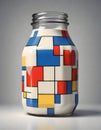 Abstract Milk Bottle Artwork Inspired by De Stijl Art Movement, Generative AI