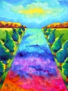 Abstract mind spiritual rainbow path journey watercolor painting art illustration design drawing Royalty Free Stock Photo