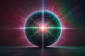 Abstract Mindfulness connection with the Divine Source central white energy orb with a symmetrical bright laser light pink blue