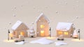 abstract minimal cream background snow winter new year concept wood toy town-village cartoon style 3d render