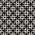 Abstract minimal geometric seamless pattern. Black and white vector ornament texture with curved shapes, lines, square grid, net, Royalty Free Stock Photo