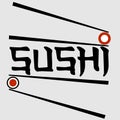 abstract minimal lettering asian food logo with chopsticks and sushi