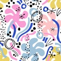 Abstract minimal lines, circles, doodles, squiggles seamless pattern