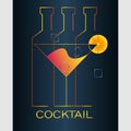 abstract minimal logo of a cocktail with lemon and bottles on a dark background Royalty Free Stock Photo