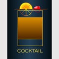 abstract minimal logo of a cocktail with lemon and cherry on a dark background Royalty Free Stock Photo