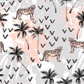 Abstract minimal palm trees seamless pattern, coconut palm tree vector background