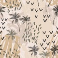 Abstract minimal palm trees seamless pattern, coconut palm tree vector background