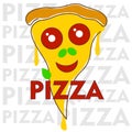 abstract minimal pizza logo with eyes and smile from tomato