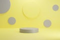 Abstract minimal scene with geometric forms. Cylinder podium stage in yellow and grey backgrounds. for show product presentation