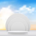 Abstract minimal scene with geometric forms with sky cloud platform. Vector