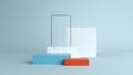 Abstract minimal scene with geometrical forms. Cube podiums in cream cwcase, shopfront,Scene to show cosmetic podructs