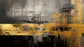 Abstract Industrial Feel: Gold And Black Layered Landscape Painting