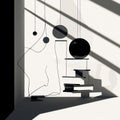 Abstract Minimalist Artwork: Intertwined Shadows of Everyday Objects