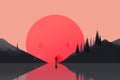 Abstract and minimalist colorful landscape illustration