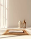 Abstract minimalist Eid alFitr illustration prayer mat lantern celebration Royalty Free Stock Photo