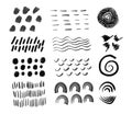 Abstract minimalist hand drawn grunge black ink design elements set. Collection of brush strokes, doodle patterns. Circles, waves Royalty Free Stock Photo