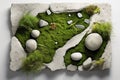 Abstract and minimalist interior design elements made from stone and moss