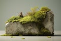 Abstract and minimalist interior design elements made from stone and moss