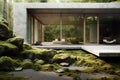 Abstract and minimalist interior design elements made from stone and moss