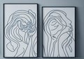 Abstract minimalist line art posters wall art cards set with doodle organic shapes Royalty Free Stock Photo