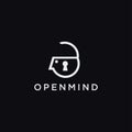 Abstract minimalist open padlock human brain logo icon vector template