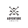 Abstract minimalist Outdoor adventure, archer hunter, travel badge logo with arrow and hexagon shape vector illustrations template