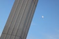 steel frame structure, part of the Elizabeth Bridge (ErzsÃÂ©bet hÃÂ­d) in Budapest, Hungary in front of blue sky and moon. Royalty Free Stock Photo