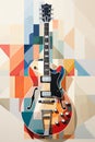 Abstract colorful surreal guitar. AI generative. Abstract minimalist print of a electric guir.