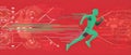 runner silhouette with dynamic vibrant lines showing motion, surrounded by data streams