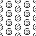 Abstract minimalist seamless pattern with hand drawn grunge black ink textured circle curl swirl. Vector minimal monochrome black